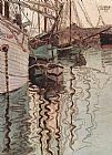 Egon Schiele Paintings - Sailing ships in the waves exciting water the harbour of Trieste by Egon Schiele
